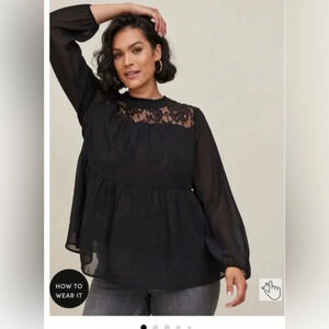 Torrid Georgette Lace Inset Peasant Top